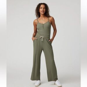 Vuori Olive Green Wide-Leg Jumpsuit with Drawstring